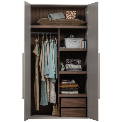 Woood Rens Kledingkast 2 Deurs Greep Lang Noten Pebble Grey [Fsc] - KwaliteitWonen.nl
