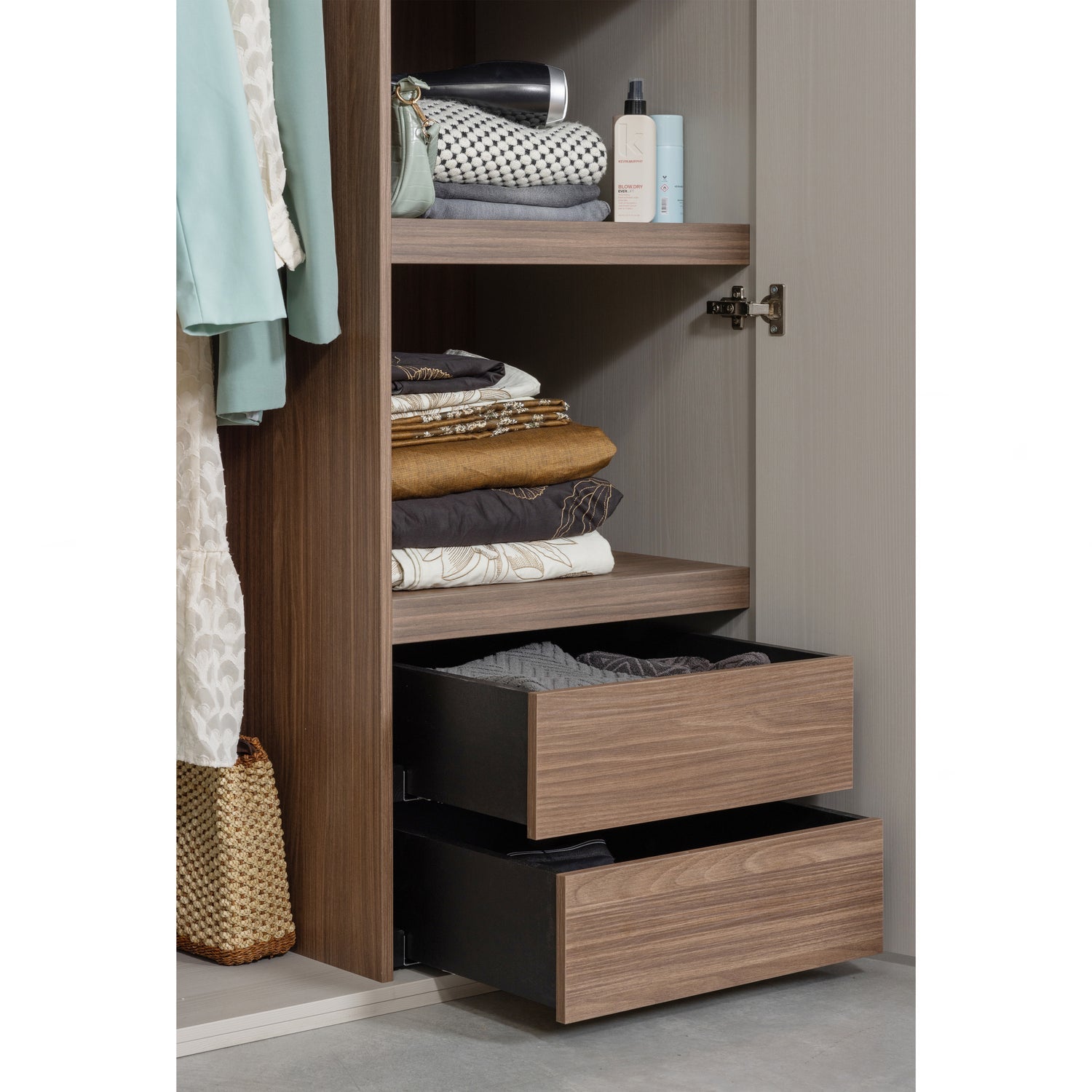 Woood Rens Kledingkast 2 Deurs Greep Lang Noten Pebble Grey [Fsc] - KwaliteitWonen.nl