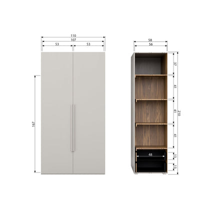 Woood Rens Kledingkast 2 Deurs Greep Lang Noten Pebble Grey [Fsc] - KwaliteitWonen.nl