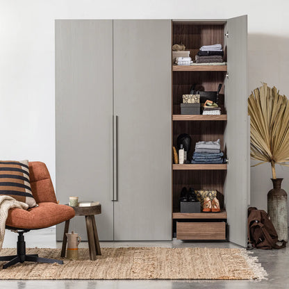 Woood Rens Kledingkast 3 Deurs Greep Lang Noten Pebble Grey [Fsc] - KwaliteitWonen.nl
