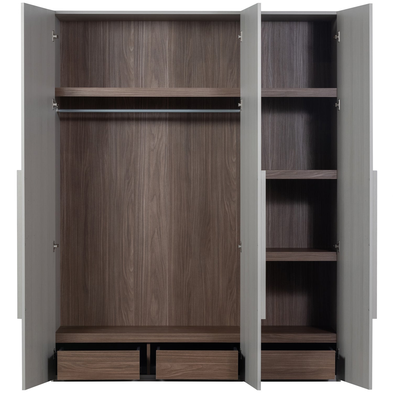 Woood Rens Kledingkast 3 Deurs Greep Lang Noten Pebble Grey [Fsc] - KwaliteitWonen.nl