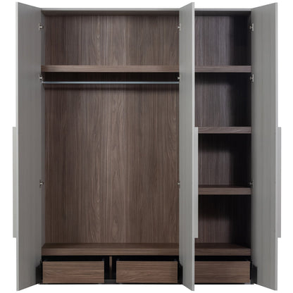 Woood Rens Kledingkast 3 Deurs Greep Lang Noten Pebble Grey [Fsc] - KwaliteitWonen.nl