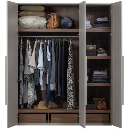 Woood Rens Kledingkast 3 Deurs Greep Lang Noten Pebble Grey [Fsc] - KwaliteitWonen.nl