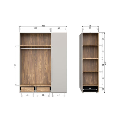 Woood Rens Kledingkast 3 Deurs Greep Lang Noten Pebble Grey [Fsc] - KwaliteitWonen.nl
