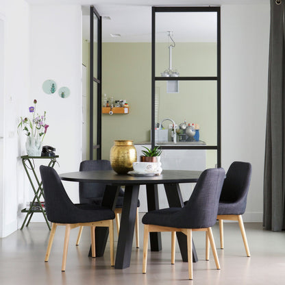 Woood Rhonda XL Eettafel Rond 150cm Eiken Blacknight [Fsc] - KwaliteitWonen.nl