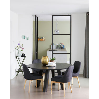 Woood Rhonda XL Eettafel Rond 150cm Eiken Blacknight [Fsc] - KwaliteitWonen.nl