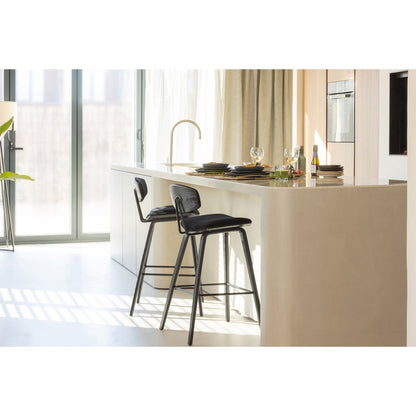 Woood Senn Barstoel Velvet Zwart-Kwaliteitwonen.nl