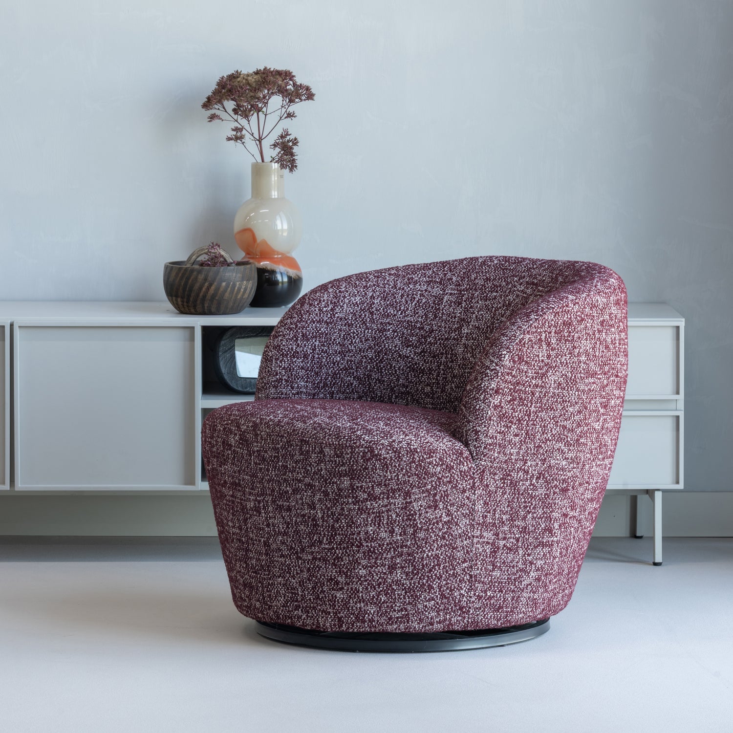 Woood Serra Draaifauteuil Bordeauxrood Melange - KwaliteitWonen.nl
