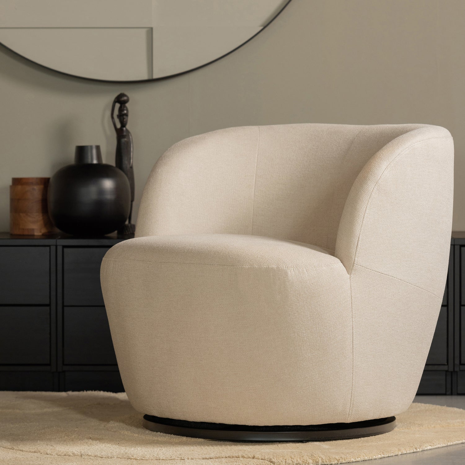 Woood Serra Draaifauteuil Geweven Stof Off White - KwaliteitWonen.nl