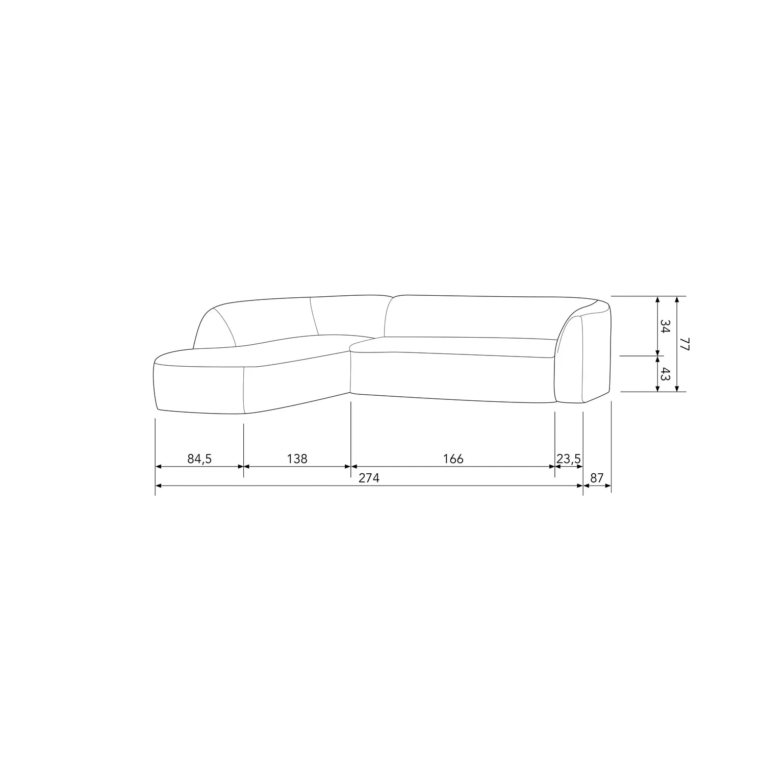 Woood Sloping Hoekbank 3-zits Bank + Chaise Longue Links Naturel Melange - KwaliteitWonen.nl