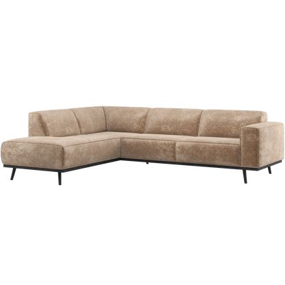 Woood Statement Hoekbank Links Chenille Velvet Taupe - KwaliteitWonen.nl
