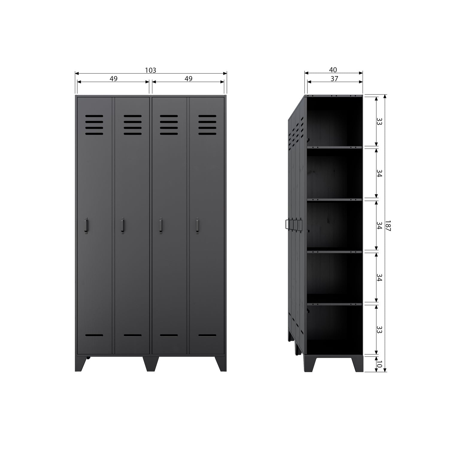 Woood Stijn Hoog 2 Deurs Lockerkast Zwart [Fsc] - KwaliteitWonen.nl