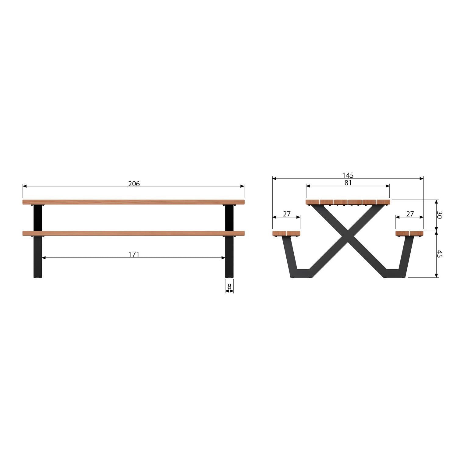 Woood Tablo Tuin Picknicktafel Ayous Zwart X Poot Metaal [Fsc] - KwaliteitWonen.nl