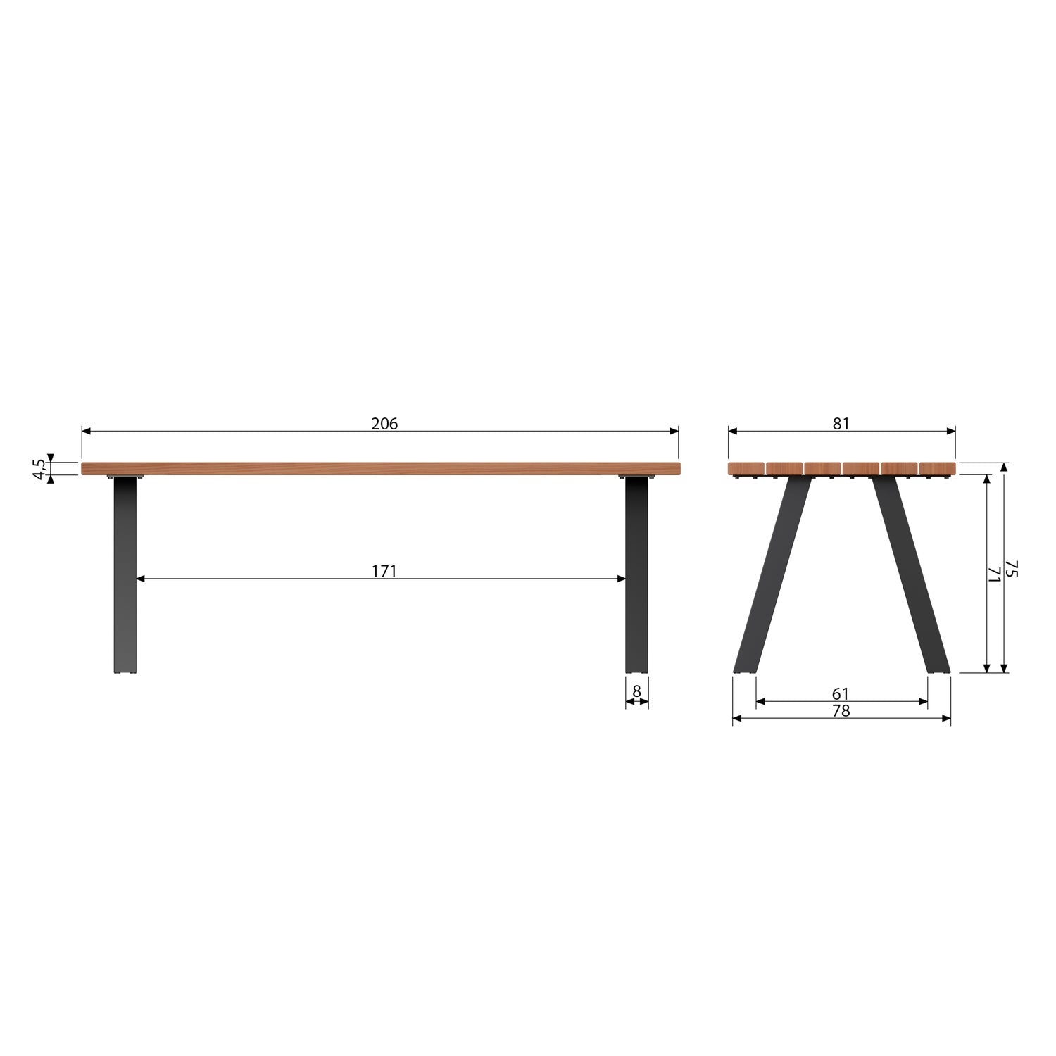 Woood Tablo Tuintafel Ayous Naturel Met A Vorm Poot Metaal [Fsc] - KwaliteitWonen.nl