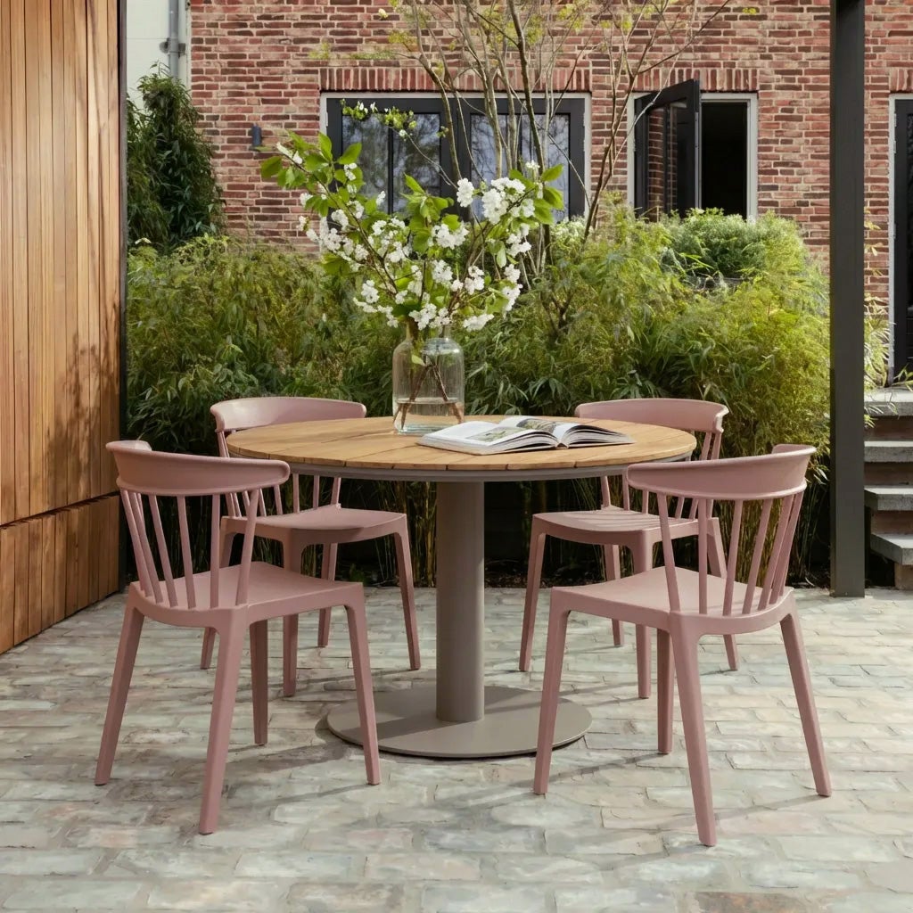 Woood Vela Tuintafel Rond O122 Cm Hout/Aluminium Naturel/Zand [Fsc] - KwaliteitWonen.nl