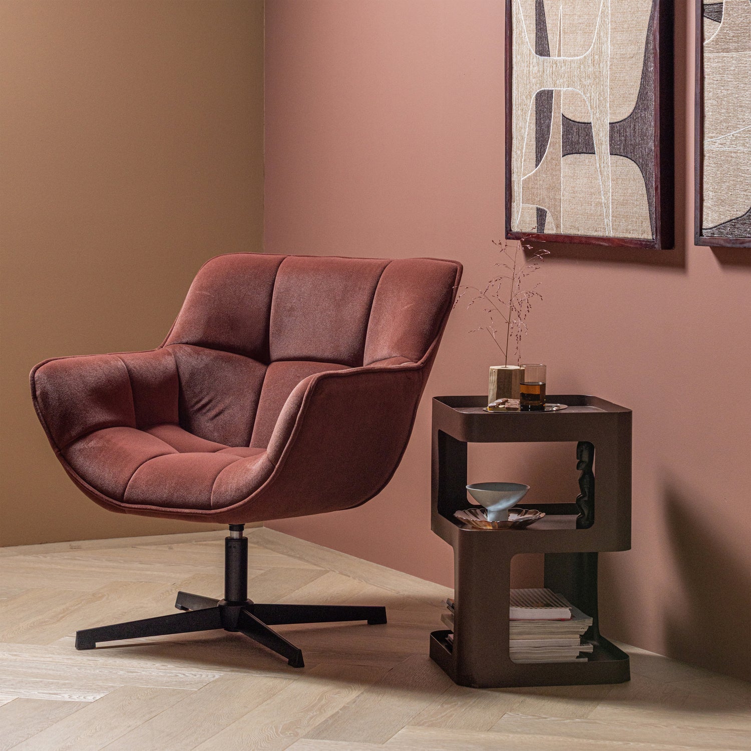 Woood Wibo Draaifauteuil Mat Velvet Bruinrood [Fsc] - KwaliteitWonen.nl