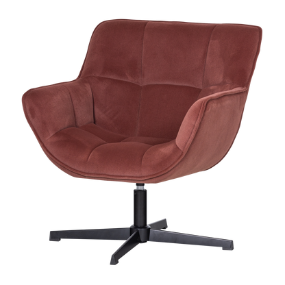 Woood Wibo Draaifauteuil Mat Velvet Bruinrood [Fsc]-Kwaliteitwonen.nl