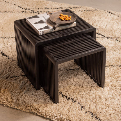 Woood Willa Bijzettafels Recycled Teak Zwart (Set Van 2) - KwaliteitWonen.nl