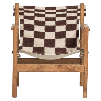 Woood Zano Fauteuil Hout Bruin Met Kelim Zitting Naturel - KwaliteitWonen.nl