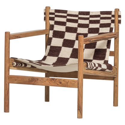 Woood Zano Fauteuil Hout Bruin Met Kelim Zitting Naturel - KwaliteitWonen.nl