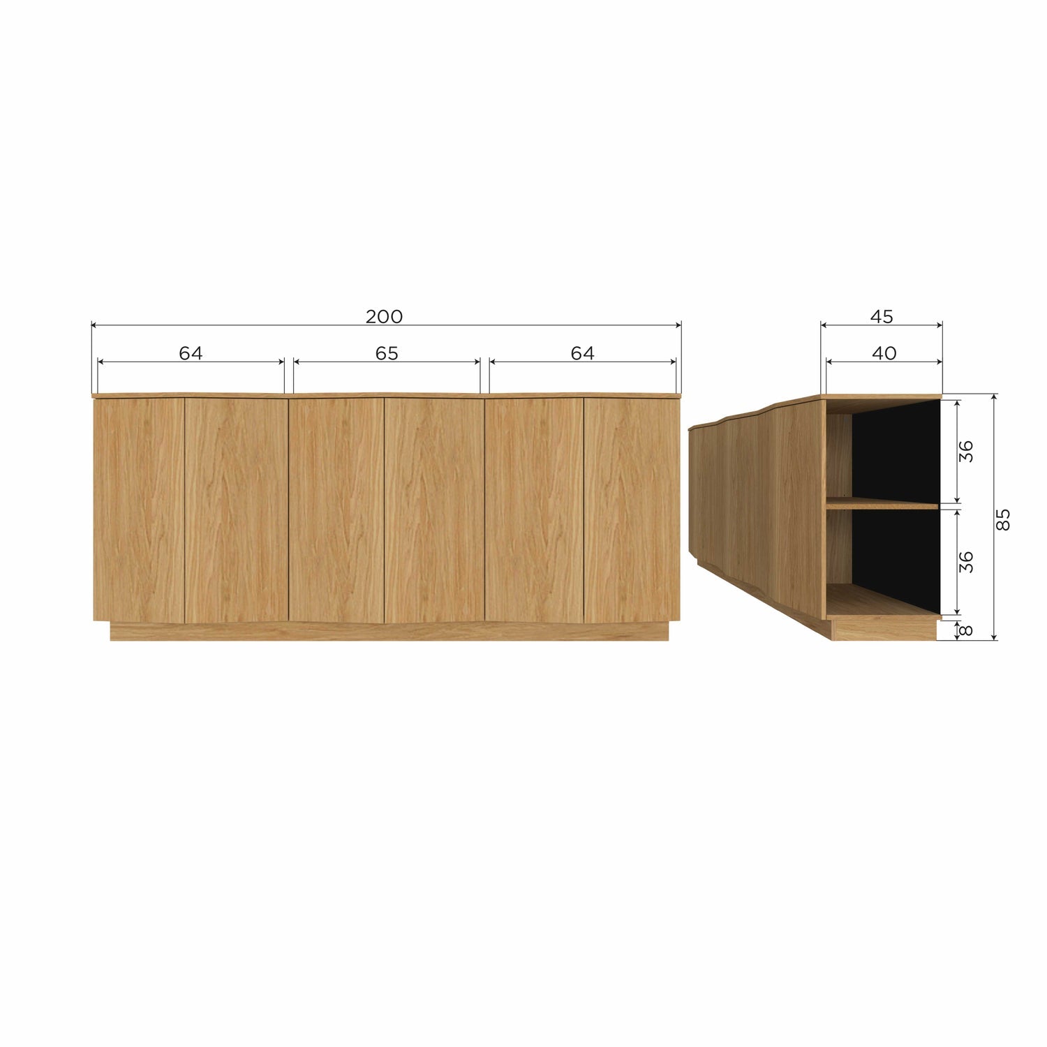 Woood Zuma Dressoir 200cm Eiken Fineer Transparant [Fsc] - KwaliteitWonen.nl
